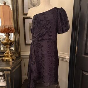 Juicy Couture One-Shoulder Dark Purple Floral Jacquard Dress